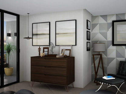 Manhattan Comfort Rockefeller Mid-Century Modern Dresser with 3-Drawers - Brown|Commode Rockefeller de Manhattan Comfort de style moderne du milieu du 20e siècle avec 3 tiroirs - brune
