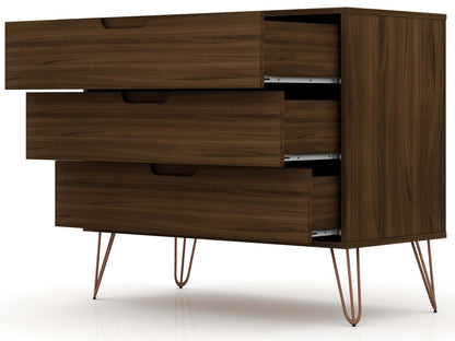 Manhattan Comfort Rockefeller Mid-Century Modern Dresser with 3-Drawers - Brown|Commode Rockefeller de Manhattan Comfort de style moderne du milieu du 20e siècle avec 3 tiroirs - brune