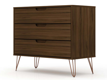 Manhattan Comfort Rockefeller Mid-Century Modern Dresser with 3-Drawers - Brown|Commode Rockefeller de Manhattan Comfort de style moderne du milieu du 20e siècle avec 3 tiroirs - brune