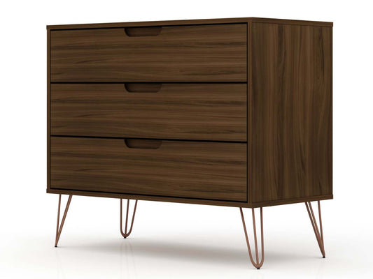 Manhattan Comfort Rockefeller Mid-Century Modern Dresser with 3-Drawers - Brown|Commode Rockefeller de Manhattan Comfort de style moderne du milieu du 20e siècle avec 3 tiroirs - brune