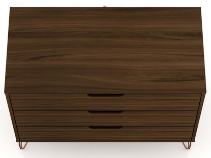 Manhattan Comfort Rockefeller Mid-Century Modern Dresser with 3-Drawers - Brown|Commode Rockefeller de Manhattan Comfort de style moderne du milieu du 20e siècle avec 3 tiroirs - brune