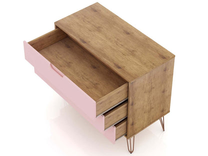 Manhattan Comfort Rockefeller Mid-Century Modern Dresser with 3-Drawers - Natural &amp; Rose Pink|Commode Rockefeller de Manhattan Comfort de style moderne du milieu du 20e siècle avec 3 tiroirs - naturelle et rose