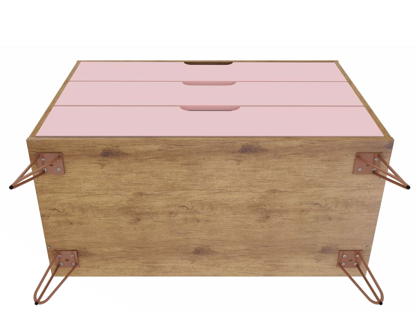 Manhattan Comfort Rockefeller Mid-Century Modern Dresser with 3-Drawers - Natural &amp; Rose Pink|Commode Rockefeller de Manhattan Comfort de style moderne du milieu du 20e siècle avec 3 tiroirs - naturelle et rose