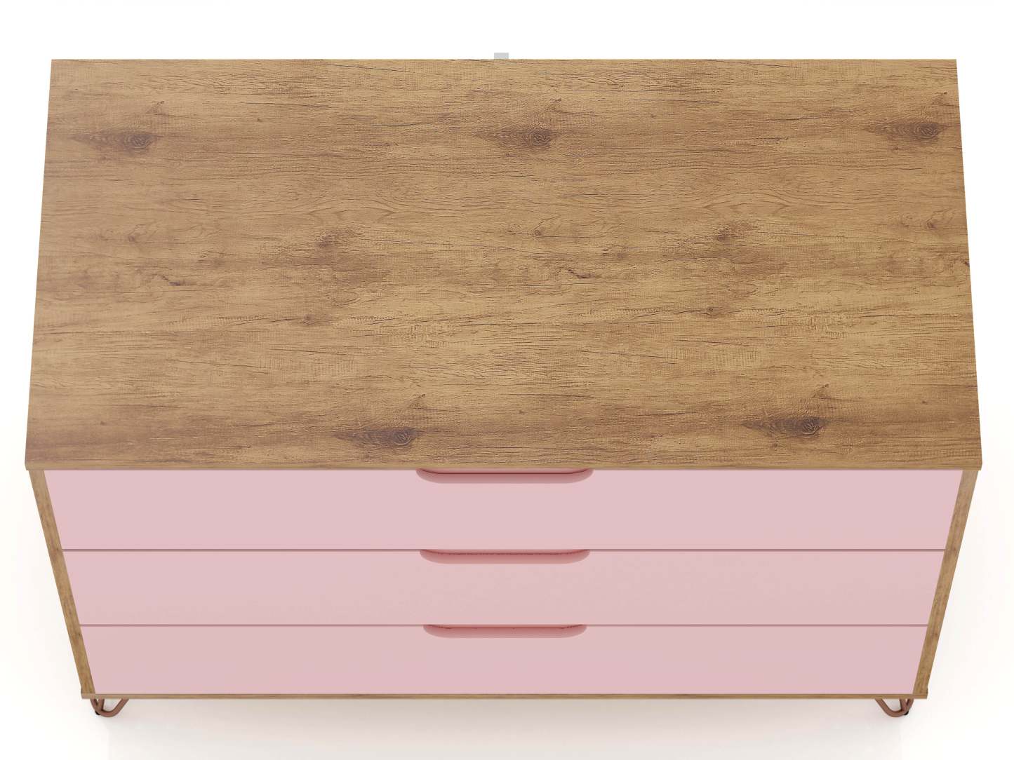 Manhattan Comfort Rockefeller Mid-Century Modern Dresser with 3-Drawers - Natural &amp; Rose Pink|Commode Rockefeller de Manhattan Comfort de style moderne du milieu du 20e siècle avec 3 tiroirs - naturelle et rose