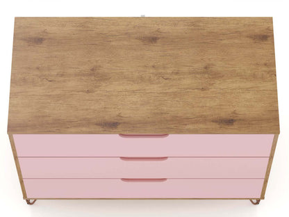 Manhattan Comfort Rockefeller Mid-Century Modern Dresser with 3-Drawers - Natural &amp; Rose Pink|Commode Rockefeller de Manhattan Comfort de style moderne du milieu du 20e siècle avec 3 tiroirs - naturelle et rose
