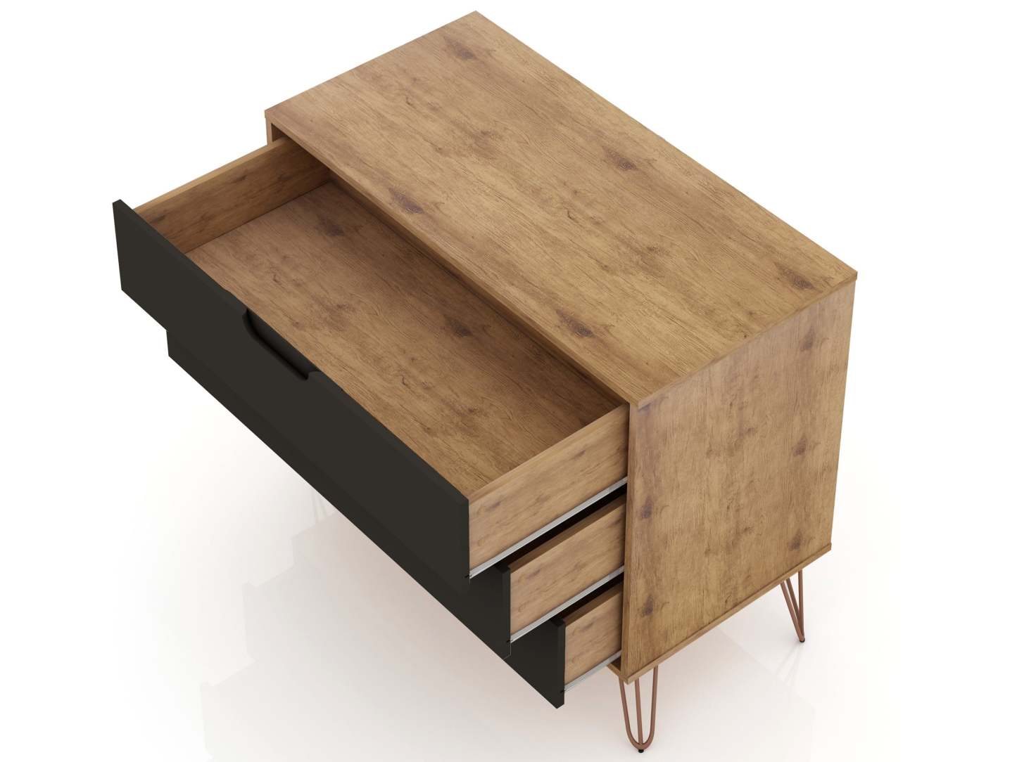 Manhattan Comfort Rockefeller Mid-Century Modern Dresser with 3-Drawers - Natural &amp; Texturé Grey|Commode Rockefeller de Manhattan Comfort de style moderne du milieu du 20e siècle avec 3 tiroirs - naturel et gris texturé