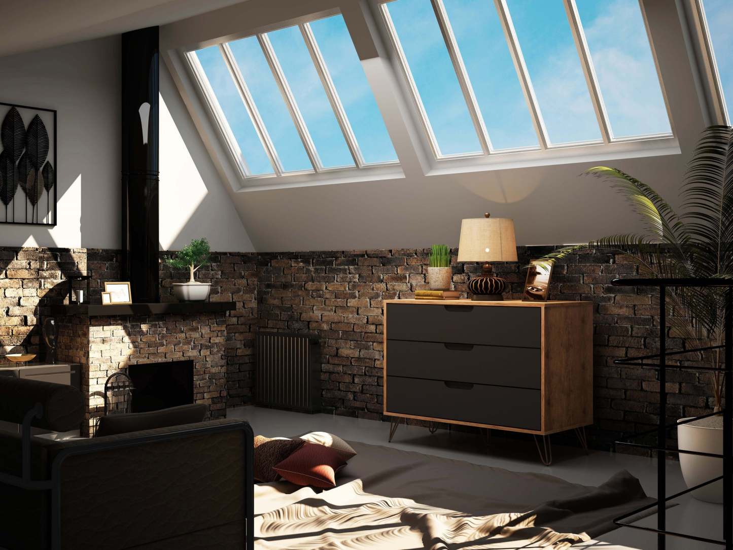 Manhattan Comfort Rockefeller Mid-Century Modern Dresser with 3-Drawers - Natural &amp; Texturé Grey|Commode Rockefeller de Manhattan Comfort de style moderne du milieu du 20e siècle avec 3 tiroirs - naturel et gris texturé