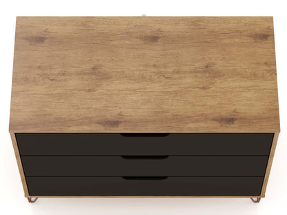 Manhattan Comfort Rockefeller Mid-Century Modern Dresser with 3-Drawers - Natural &amp; Texturé Grey|Commode Rockefeller de Manhattan Comfort de style moderne du milieu du 20e siècle avec 3 tiroirs - naturel et gris texturé