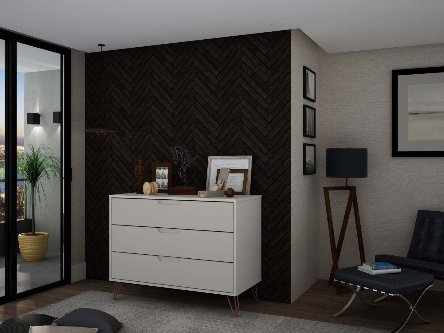 Manhattan Comfort Rockefeller Mid-Century Modern Dresser with 3-Drawers|Commode Rockefeller de Manhattan Comfort de style moderne du milieu du 20e siècle avec 3 tiroirs