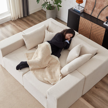Canapé modulaire en L de 104 pouces en velours côtelé, ensemble de canapés de sol, canapé compressé rempli de mousse, combinaison gratuite de 4 pièces