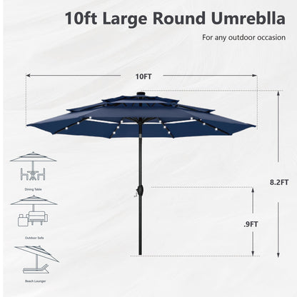 Parasol de terrasse MAISON ARTS de 3 m (10 pi) à 3 niveaux, à inclinaison automatique, double ventilation et éclairage LED