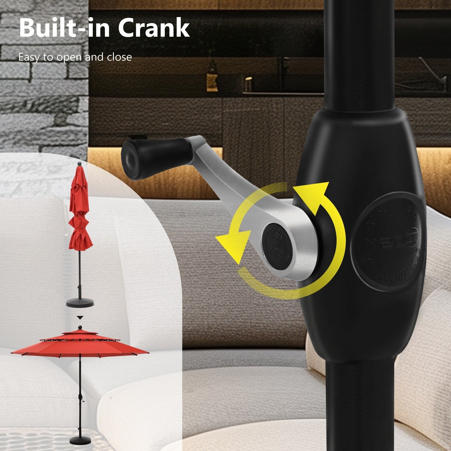 Parasol de terrasse MAISON ARTS de 3 m (10 pi) à 3 niveaux, à inclinaison automatique, double ventilation et éclairage LED