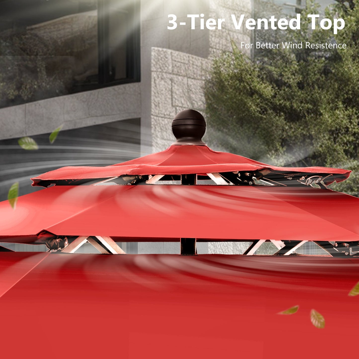 Parasol de terrasse MAISON ARTS de 3 m (10 pi) à 3 niveaux, à inclinaison automatique, double ventilation et éclairage LED