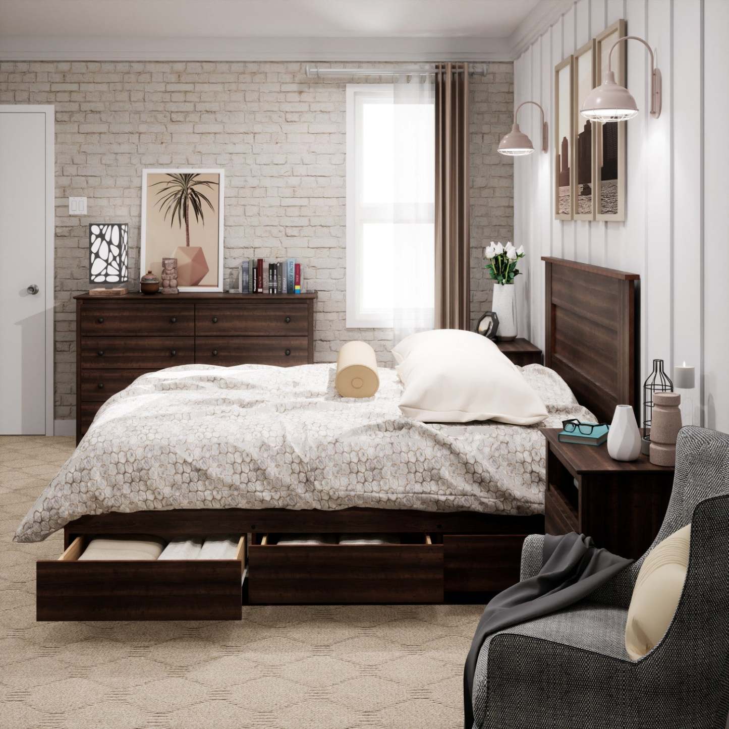 Queen Flat Panel Headboard - Espresso|Tête de lit à panneau plat pour grand lit - espresso