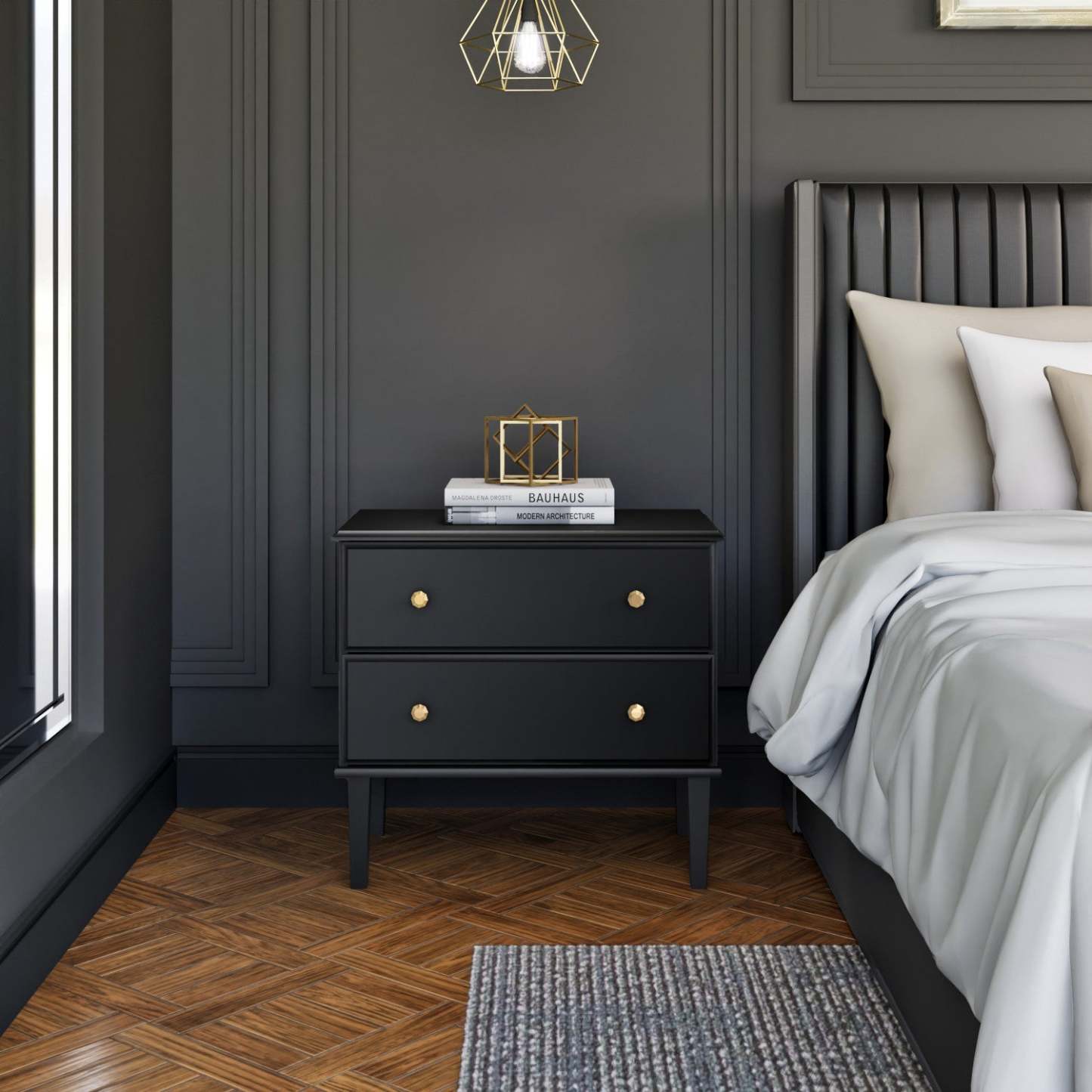 Prepac Lux 2-Drawer Nightstand - Black|Table de nuit Lux de Prepac à 2 tiroirs - noire