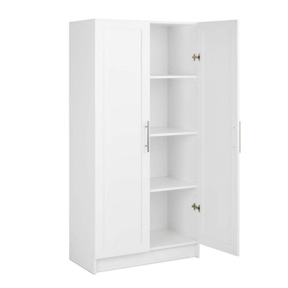 Armoire de rangement Elite Accent avec portes à panneaux et 3 tablettes - Blanc|Armoire d'appoint de rangement Elite avec portes à panneaux et 3 tablettes - blanche