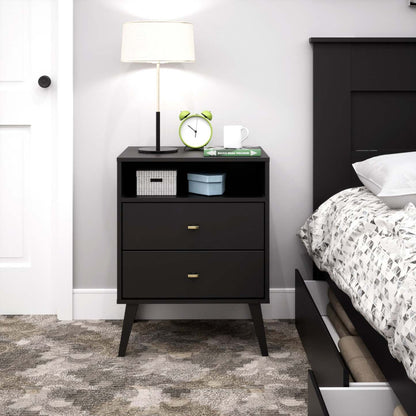 Milo 2-Drawer Tall Nightstand - Black|Table de nuit haute Milo à 2 tiroirs - noire