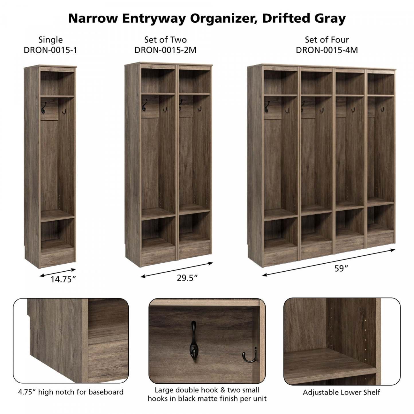 Narrow Entryway Organizer - Drifted Grey|Meuble étroit pour organiser l'entrée - gris délavé