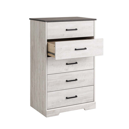 Prepac Rustic Ridge 27.5 5-Drawer Chest - Washed White|Commode verticale Rustic Ridge de Prepac de 27,5 po à 5 tiroirs - blanc délavé