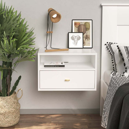 Etagère flottante avec tiroir - Blanc|Tablette flottante avec tiroir - blanche