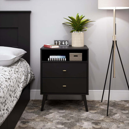 Milo 2-Drawer Tall Nightstand - Black|Table de nuit haute Milo à 2 tiroirs - noire