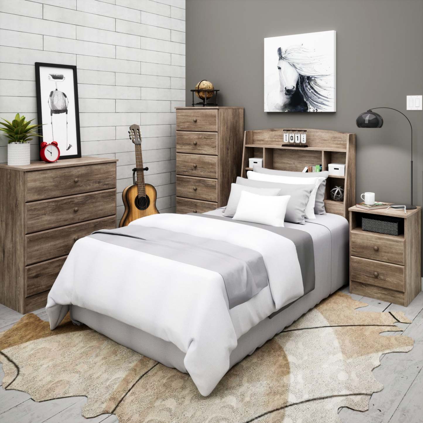 Commode 4 tiroirs Astrid - Gris Dérivé|Commode Astrid à 4 tiroirs - gris délavé