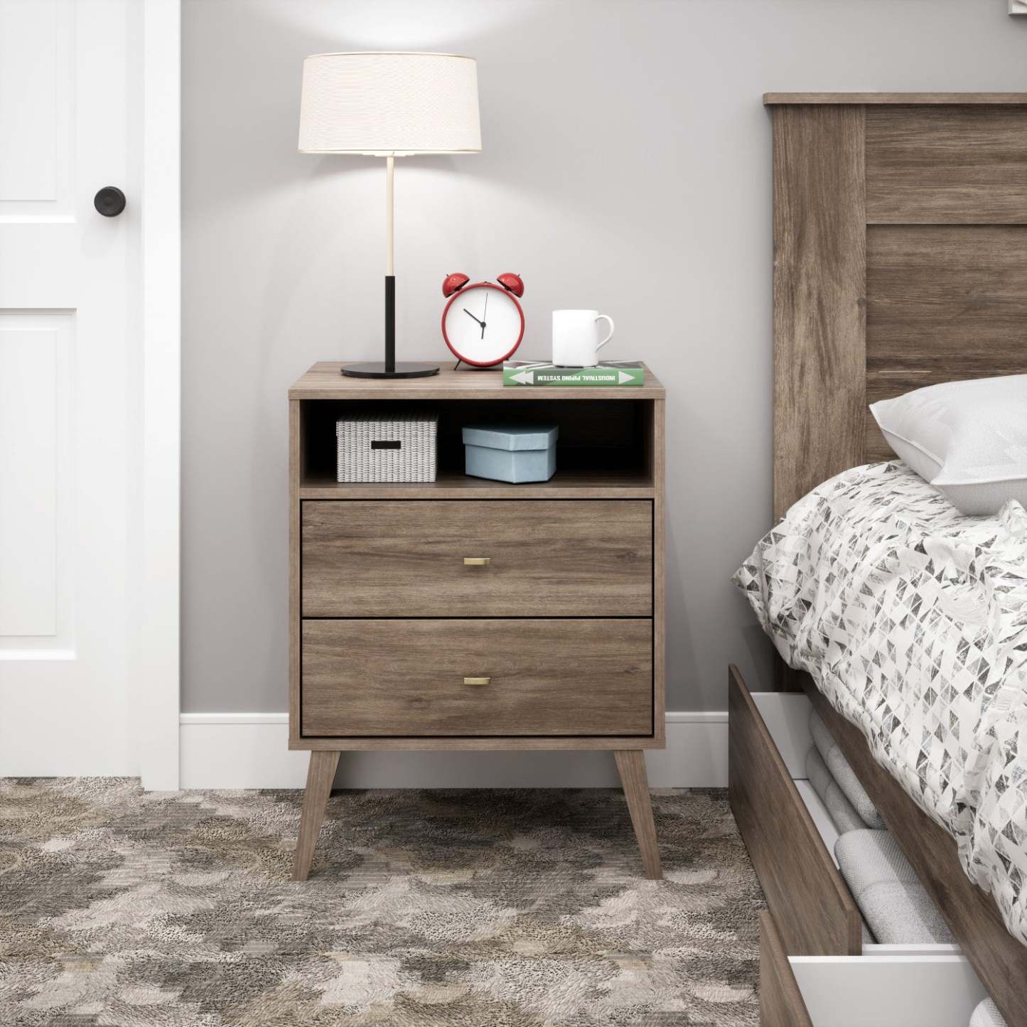 Milo 2-Drawer Tall Nightstand - Drifted Grey|Table de nuit haute Milo à 2 tiroirs - gris délavé