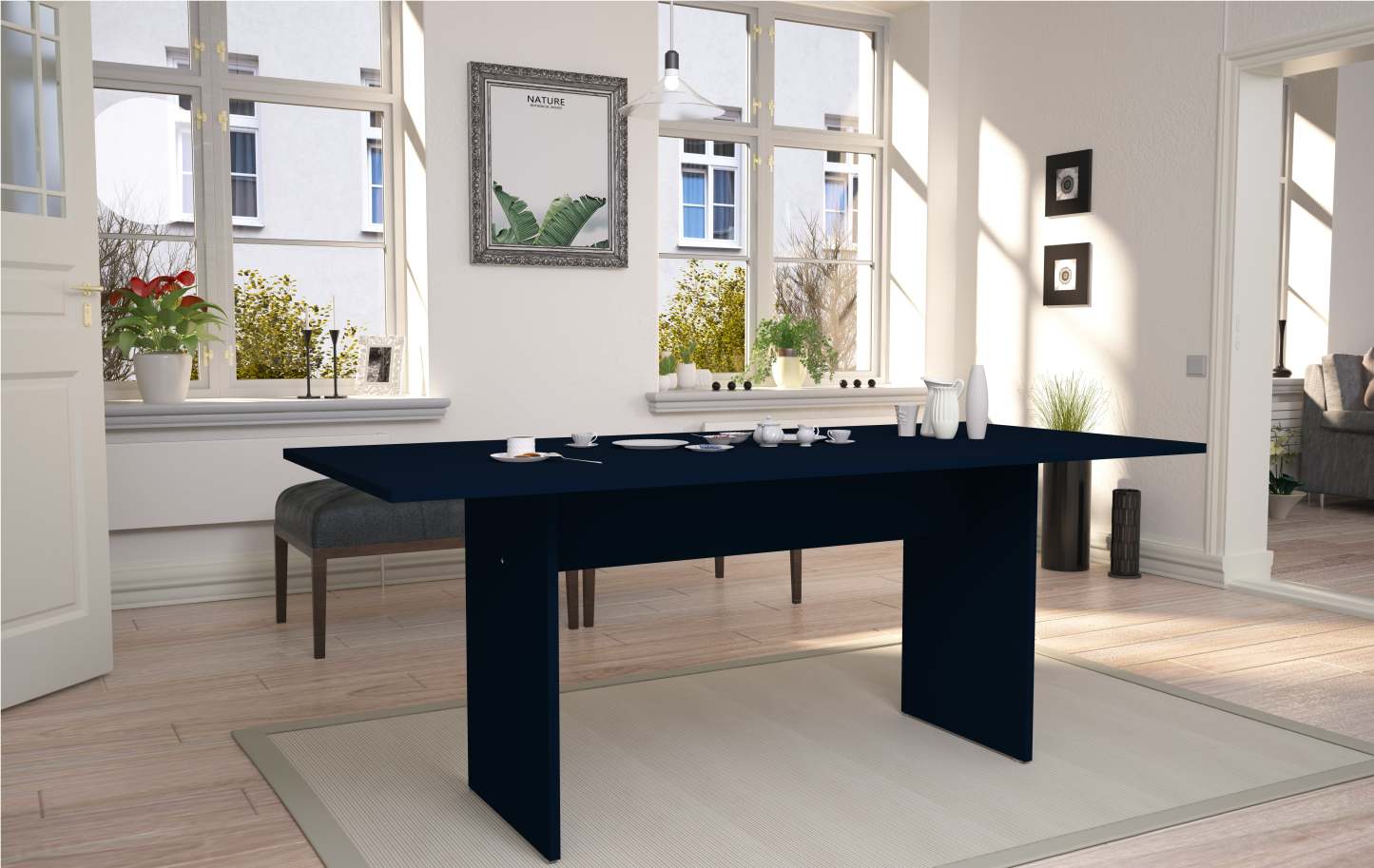 Manhattan Comfort Nomad 67.91 Modern Dining Table - Tatiana Midnight Blue|Table moderne Nomad de Manhattan Comfort de 67,91 po pour la salle à manger - bleu minuit Tatiana