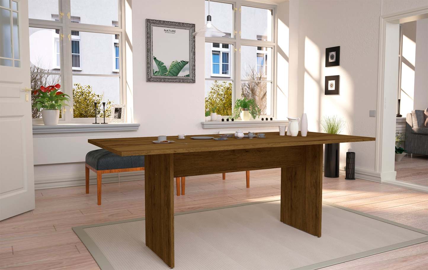 Manhattan Comfort Nomad 67.91 Rustic Country Dining Table - Natural|Table champêtre rustique Nomad de Manhattan Comfort de 67,91 po pour la salle à manger - naturelle