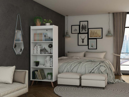 Manhattan Comfort Hampton 4-Tier Bookcase with Solid Wood Legs - White|Bibliothèque Hampton de Manhattan Comfort à 4 étages avec pattes en bois massif - blanche