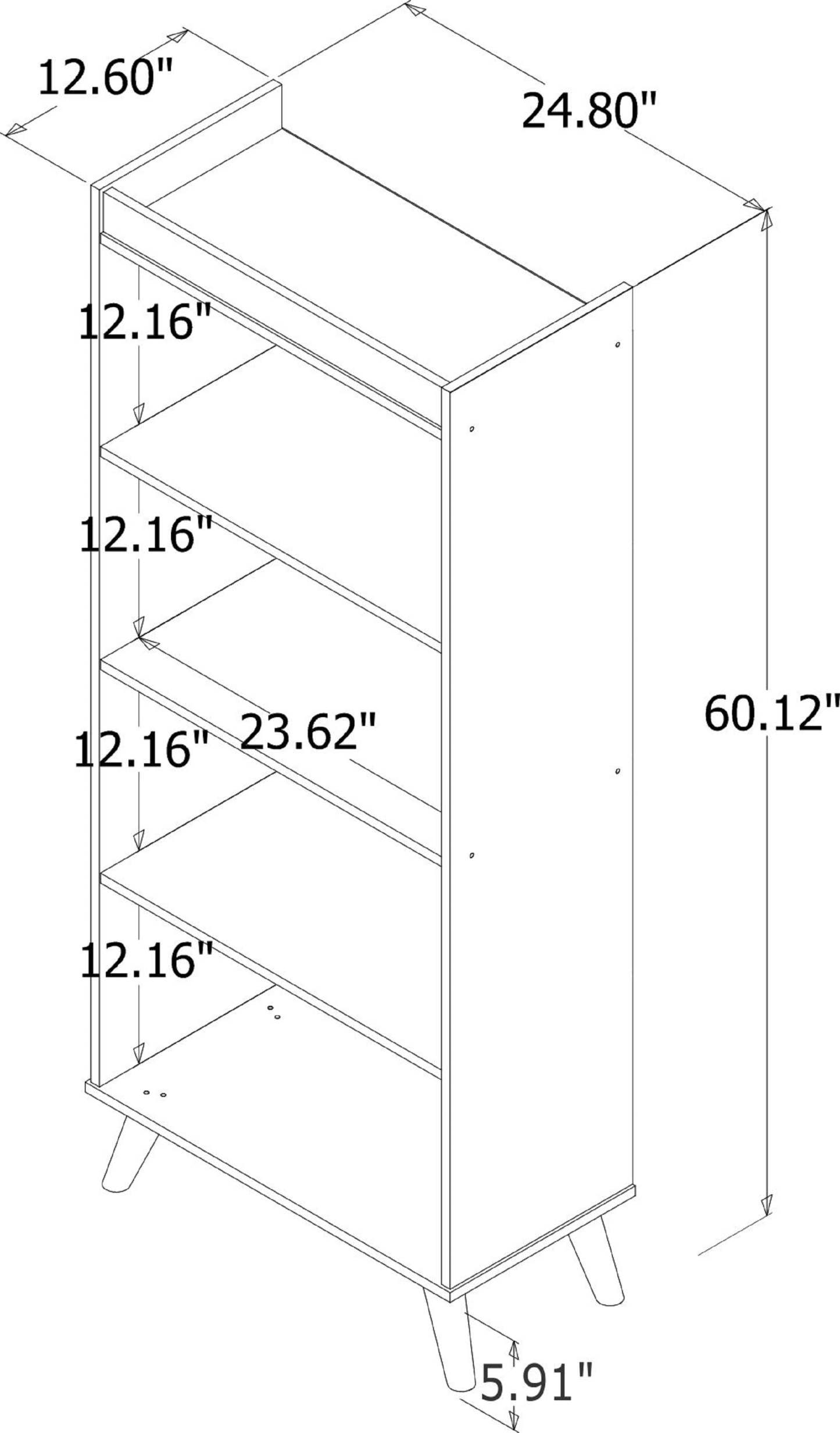 Manhattan Comfort Hampton 4-Tier Bookcase with Solid Wood Legs - White|Bibliothèque Hampton de Manhattan Comfort à 4 étages avec pattes en bois massif - blanche
