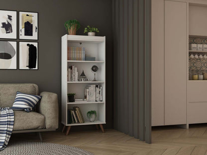 Manhattan Comfort Hampton 4-Tier Bookcase with Solid Wood Legs - White|Bibliothèque Hampton de Manhattan Comfort à 4 étages avec pattes en bois massif - blanche