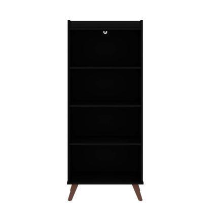 Manhattan Comfort Hampton 4-Tier Bookcase with Solid Wood Legs - Black|Bibliothèque Hampton de Manhattan Comfort à 4 étages avec pattes en bois massif - noire