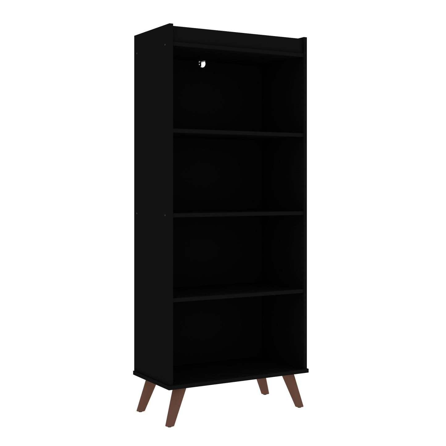 Manhattan Comfort Hampton 4-Tier Bookcase with Solid Wood Legs - Black|Bibliothèque Hampton de Manhattan Comfort à 4 étages avec pattes en bois massif - noire