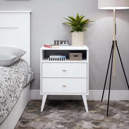 Milo 2-Drawer Tall Nightstand - Blanc|Table de nuit haute Milo à 2 tiroirs - blanche