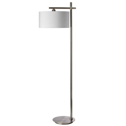Lampadaire Dainolite 1 Lumière Finition Chrome Satiné Abat-jour Blanc|Lampe à pied de Dainolite avec abat-jour blanc, fini chrome satiné et 1 ampoule