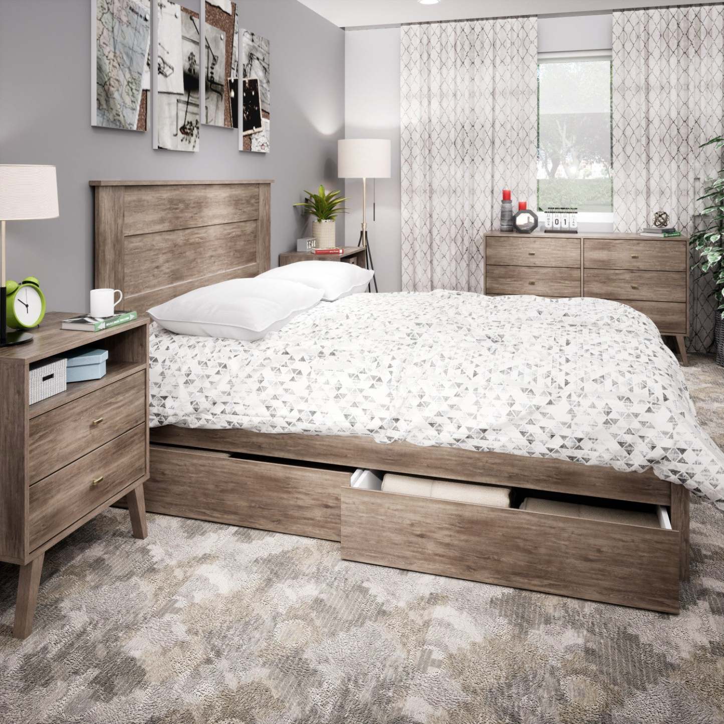 Milo 2-Drawer Tall Nightstand - Drifted Grey|Table de nuit haute Milo à 2 tiroirs - gris délavé