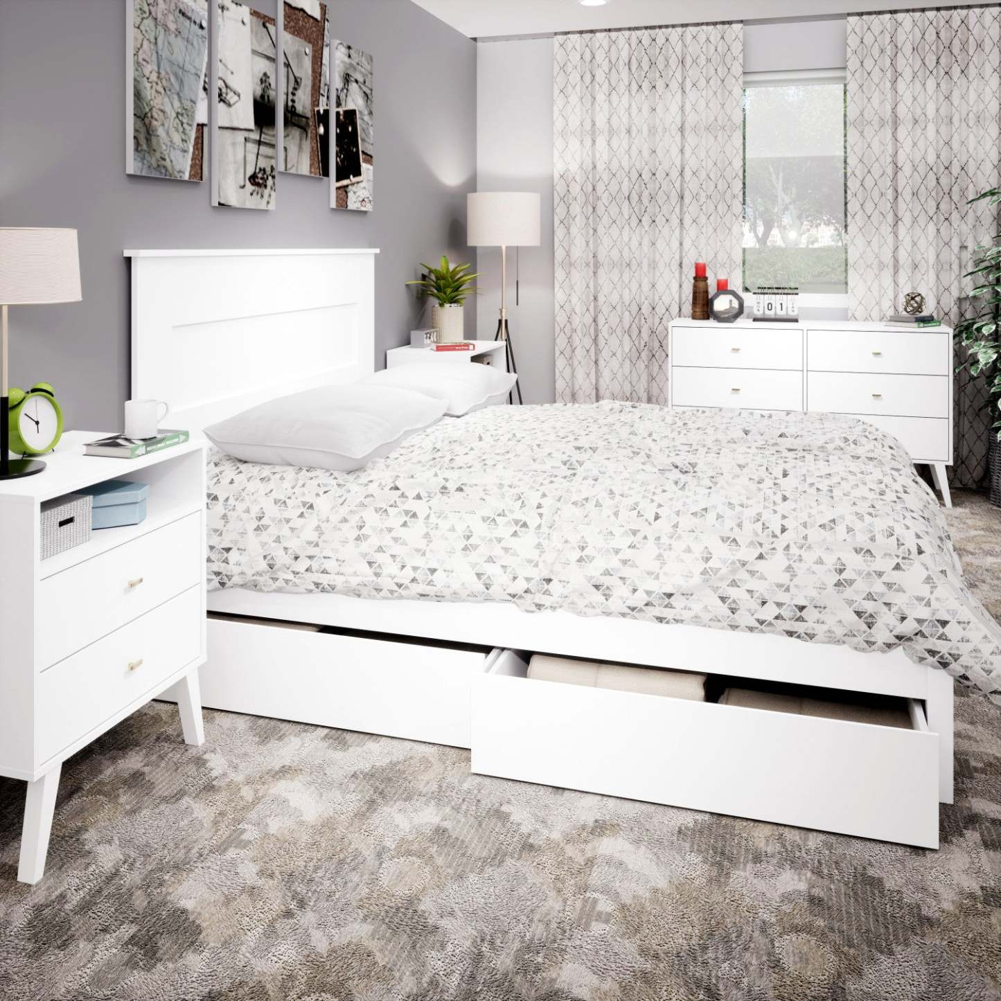 Milo 2-Drawer Tall Nightstand - Blanc|Table de nuit haute Milo à 2 tiroirs - blanche