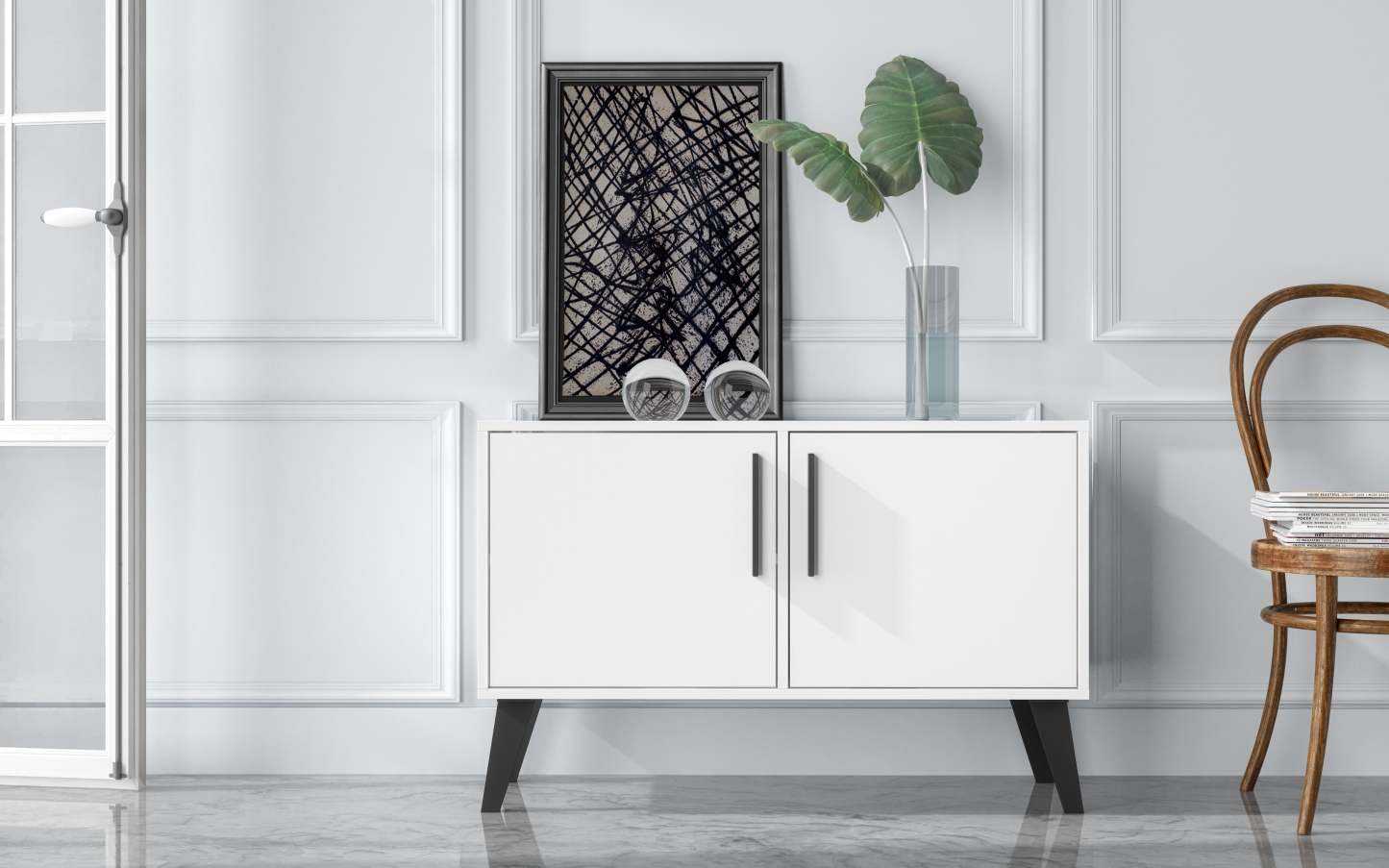 Manhattan Comfort Mid-Century Modern Amsterdam 3-Shelf Accent Cabinet - Blanc|Armoire décorative Amsterdam de Manhattan Comfort de style moderne du milieu du 20e siècle avec 3 tablettes - blanche