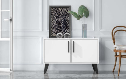 Manhattan Comfort Mid-Century Modern Amsterdam 3-Shelf Accent Cabinet - Blanc|Armoire décorative Amsterdam de Manhattan Comfort de style moderne du milieu du 20e siècle avec 3 tablettes - blanche