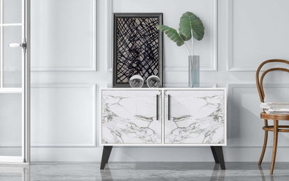 Manhattan Comfort Mid-Century Modern Amsterdam 3-Shelf Accent Cabinet - White Marble|Armoire décorative Amsterdam de Manhattan Comfort de style moderne du milieu du 20e siècle avec 3 tablettes - marbre blanc