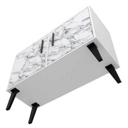 Manhattan Comfort Mid-Century Modern Amsterdam 3-Shelf Accent Cabinet - White Marble|Armoire décorative Amsterdam de Manhattan Comfort de style moderne du milieu du 20e siècle avec 3 tablettes - marbre blanc