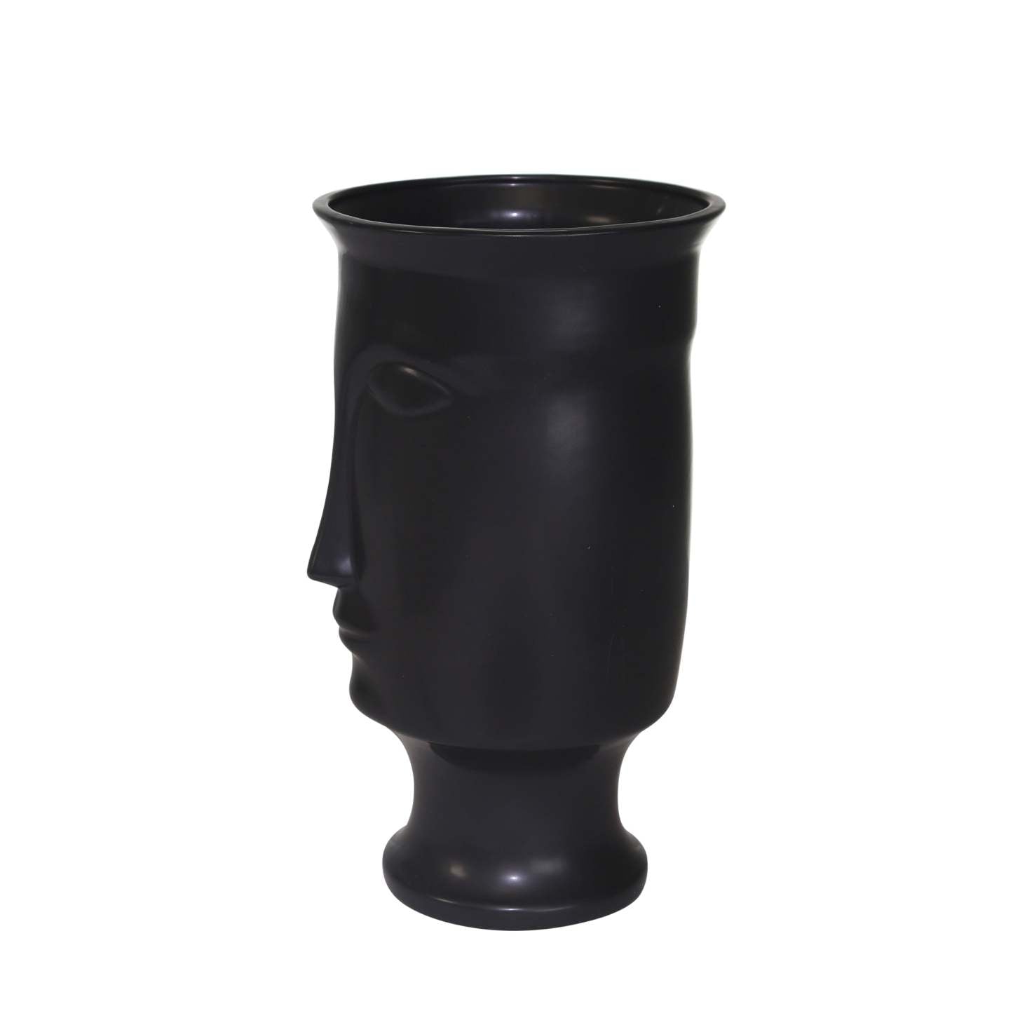 Vase de 11 po en céramique avec visage et base - noir