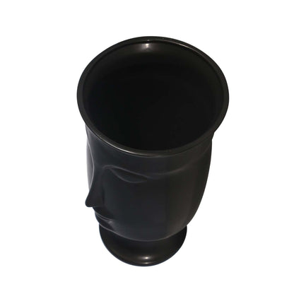 Vase de 11 po en céramique avec visage et base - noir