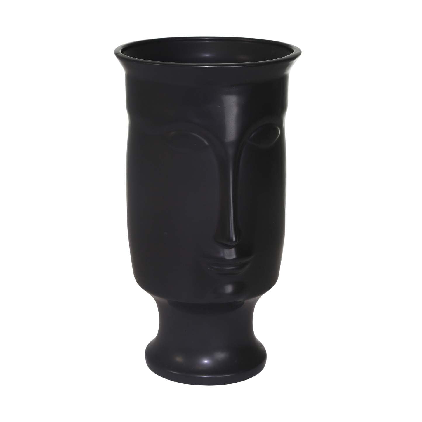 Vase de 11 po en céramique avec visage et base - noir