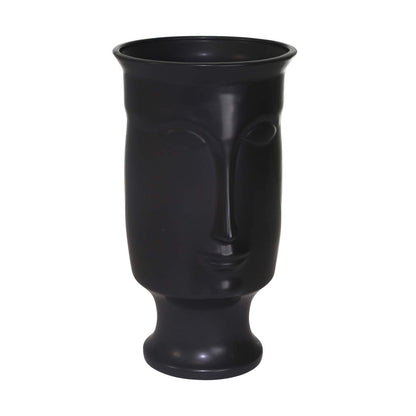 Vase de 11 po en céramique avec visage et base - noir