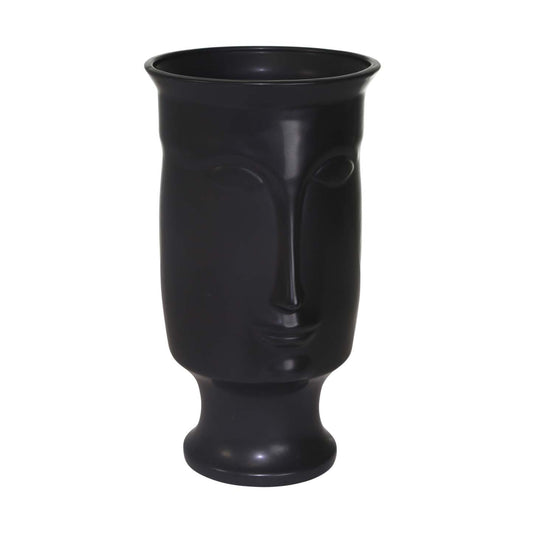 Vase de 11 po en céramique avec visage et base - noir