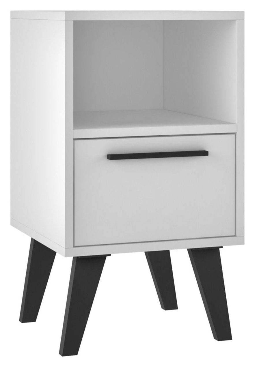 Manhattan Comfort Mid-Century Modern Amsterdam Nightstand with Shelf - Blanc|Table de nuit Amsterdam de Manhattan Comfort de style moderne du milieu du 20e siècle avec tablette - blanche