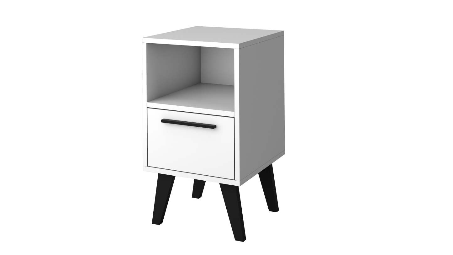 Manhattan Comfort Mid-Century Modern Amsterdam Nightstand with Shelf - Blanc|Table de nuit Amsterdam de Manhattan Comfort de style moderne du milieu du 20e siècle avec tablette - blanche