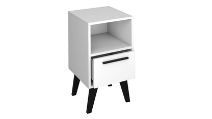 Manhattan Comfort Mid-Century Modern Amsterdam Nightstand with Shelf - Blanc|Table de nuit Amsterdam de Manhattan Comfort de style moderne du milieu du 20e siècle avec tablette - blanche